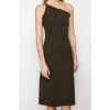 New Regular Day Night Scuba Crepe Knitted Asymmetrical Neck Strappy Sleeve A-Line Midi Length Dress