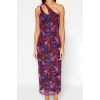 New Slim Day Night Tulle Knitted Asymmetrical Neckline Strappy Sleeve Bodycone Maxi Length Dress
