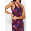 New Slim Day Night Tulle Knitted Asymmetrical Neckline Strappy Sleeve Bodycone Maxi Length Dress