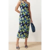 New Slim Day Night Tulle Knitted Asymmetrical Neckline Strappy Sleeve Bodycone Maxi Length Dress