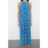 New Comfortable Casual Daily Foam Fabric Knitted Halter Neck Sleeveless Sleeve A-Line Maxi Length Dress