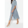 New Comfortable Casual Daily Shally Woven Shirt Collar Short Sleeve Shirt Dress Midi Length Dress