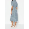 New Comfortable Casual Daily Shally Woven Shirt Collar Short Sleeve Shirt Dress Midi Length Dress