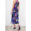 New Casual Day Night Matte Satin Woven Halter Neck Sleeveless Shift Midi Length Dress