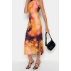 New Casual Day Night Matte Satin Woven Halter Neck Sleeveless Shift Midi Length Dress