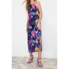 New Casual Day Night Matte Satin Woven Halter Neck Sleeveless Shift Midi Length Dress
