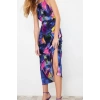 New Casual Day Night Matte Satin Woven Halter Neck Sleeveless Shift Midi Length Dress