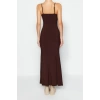 New Slim Day Night Thick Sandy Knitted Square Neck Strappy Sleeve Bodycone Maxi Length Dress