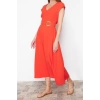 New Regular Business Crepe Woven V Neck Short Sleeve A-Line Midi Length Dress