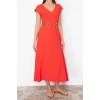 New Regular Business Crepe Woven V Neck Short Sleeve A-Line Midi Length Dress