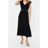 New Regular Business Crepe Woven V Neck Short Sleeve A-Line Midi Length Dress