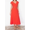New Regular Business Crepe Woven V Neck Short Sleeve A-Line Midi Length Dress