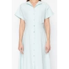 New Regular Casual Daily Poplin Woven Shirt Collar Short Sleeve Shirt Dress Midi Length Dress