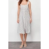 New Regular Daily Linen Look Woven Shirt Collar Strappy Sleeve Shirt Dress Midi Length Dress