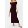 New Slim Casual Daily Thick Sandy Knitted Carmen Collar Short Sleeve Bodycone Maxi Length Dress