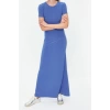 New Slim Casual Daily Thick Sandy Knitted Crew Neck Short Sleeve Bodycone Maxi Length Dress