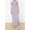 New Slim Casual Daily Thick Sandy Knitted Crew Neck Short Sleeve Bodycone Maxi Length Dress