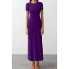 New Slim Casual Daily Thick Sandy Knitted Crew Neck Short Sleeve Bodycone Maxi Length Dress