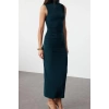 New Slim Casual Daily Thick Sandy Knitted Stand Collar Sleeveless Sleeve Bodycone Maxi Length Dress