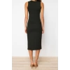 New Slim Business Interlock Knit Crew Neck Sleeveless Sleeve Bodycone Midi Length Dress