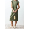 New Casual Daily 20 in 1 Combed Cotton Jersey Knitted Crew Neck Short Sleeve T-Shirt Dress Midi Length Dress