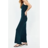 New Slim Casual Daily Thick Sandy Knitted Square Neck Strappy Sleeve Bodycone Maxi Length Dress