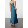 New Regular Day Night Satin Woven V Neck Strappy Sleeve Shift Maxi Length Dress
