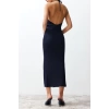 New Slim Day Night Ribbed Knitwear Halter Neck Sleeveless A-Line Maxi Dress