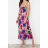 New Regular Casual Daily Tulle Knitted Heart Neck Strappy Sleeve A-Line Maxi Length Dress