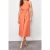 New Regular Casual Daily Poplin Woven Crew Neck Sleeveless Sleeve Skater Midi Length Dress