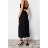 New Regular Casual Daily New Fabric Woven V Neck Strappy Sleeve Skater Midi Length Dress