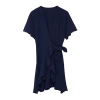 New Regular Casual Daily Aerobin Woven Double Breasted Short Sleeve Double Breasted Mini Length Dress
