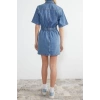 New Fit Casual Daily Crepe Denim Stand Collar Long Sleeve Basic Mini Length Dress