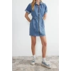 New Fit Casual Daily Crepe Denim Stand Collar Long Sleeve Basic Mini Length Dress