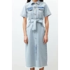 New Fit Casual Daily Rigid Denim Shirt Collar Short Sleeve Basic Maxi Length Dress