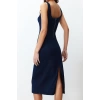 New Fit Casual Daily Stretch Denim Square Neck Strappy Sleeve Bodycone Midi Length Dress