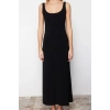 New Slim Casual Daily Thick Sandy Knitted Square Neck Sleeveless Sleeve A-Line Maxi Length Dress