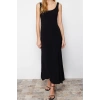 New Slim Casual Daily Thick Sandy Knitted Square Neck Sleeveless Sleeve A-Line Maxi Length Dress