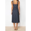 New Regular Casual Daily Thick Sandy Knitted Heart Neck Strappy Sleeve A-Line Midi Length Dress