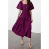 New Regular Casual Daily Terrycotton Woven Square Neck Short Sleeve Skater Maxi Length Dress