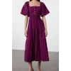 New Regular Casual Daily Terrycotton Woven Square Neck Short Sleeve Skater Maxi Length Dress