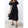 New Regular Casual Daily Terrycotton Woven Square Neck Short Sleeve Skater Maxi Length Dress
