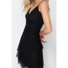 New Slim Day Night Tulle Knitted Double Breasted Strappy Sleeve Skirt Ruffle Mini Dress