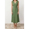 New Regular Casual Daily Aerobin Woven V Neck Sleeveless Sleeve Shirt Dress Maxi Length Dress