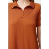 Yeni Rahat Casual Günlük Bürümcük Örme Polo Yaka Kısa Kol T-Shirt Elbise Midi Boy Elbise