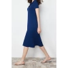 Yeni Regular Casual Günlük Likralı Süprem Örme Polo Yaka Kısa Kol T-Shirt Elbise Midi Boy Elbise