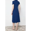 Yeni Regular Casual Günlük Likralı Süprem Örme Polo Yaka Kısa Kol T-Shirt Elbise Midi Boy Elbise