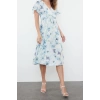 Yeni Regular Casual Günlük Polyester Kaşkorse Örme Kruvaze Kısa Kol A-Line Midi Boy Elbise