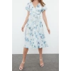 Yeni Regular Casual Günlük Polyester Kaşkorse Örme Kruvaze Kısa Kol A-Line Midi Boy Elbise