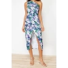 New Slim Casual Daily Thick Sandy Knitted Asymmetrical Collar Sleeveless Sleeve Bodycone Midi Length Dress